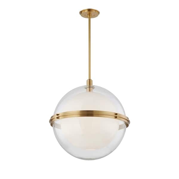 slide 1 of 1, Northport 22-inch Aged Brass Pendant, Clear and Opal Shiny Glass