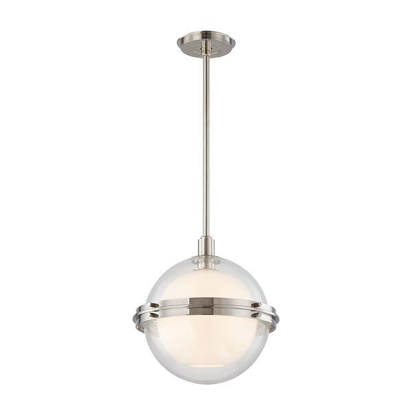 Northport 16inch Polished Nickel Pendant, Clear and Opal Shiny Glass