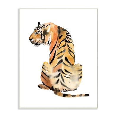 Stupell Tiger Posture Animal Watercolor Painting Wood Wall Art