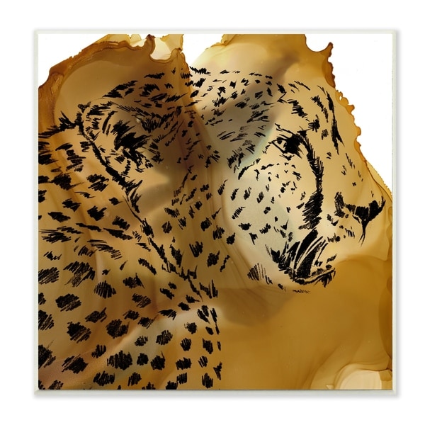 Stupell Industries Cheetah Portrait Gold Splash Animal Design,12x12, Wood Wall Art