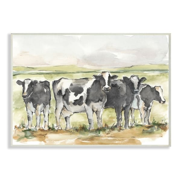 Shop Stupell Industries Cow Pasture Farm Landscape Animal Watercolor Painting Wood Wall Art On Sale Overstock 30500837