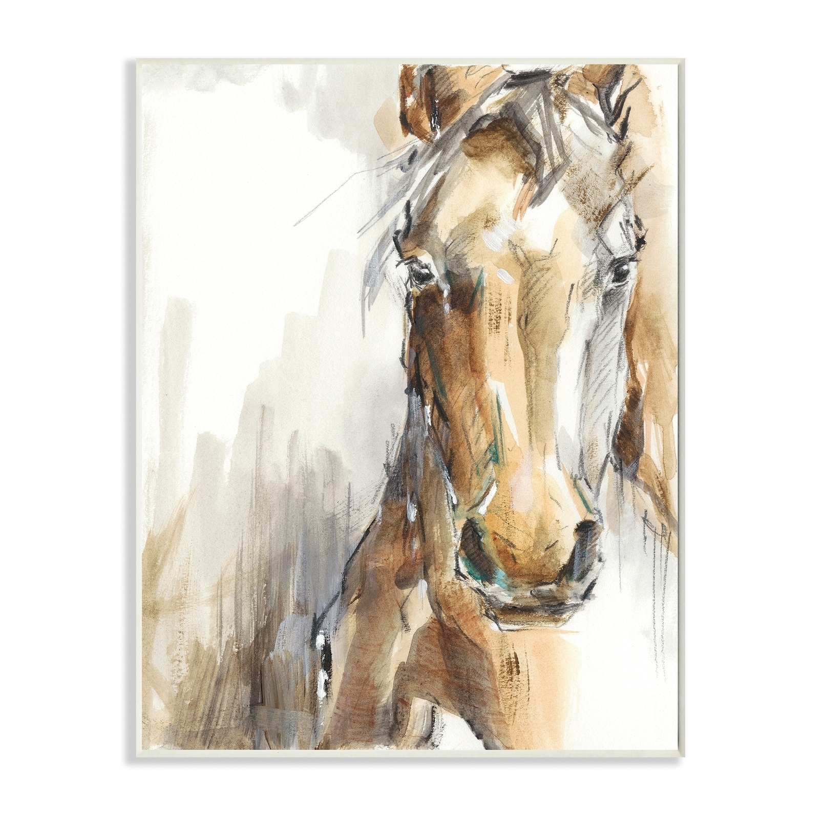 Stupell Industries Horse Portrait Orange Brown Animal Watercolor Painting Wood Wall Art - Overstock - 30500852