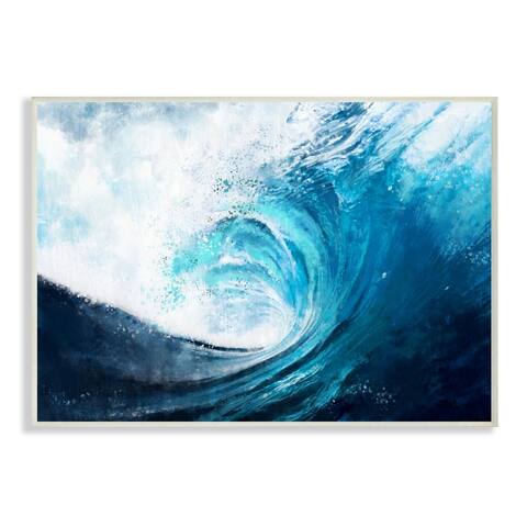 Stupell Industries Cresting Ocean Wave Blue Beach Painting Wood Wall Art
