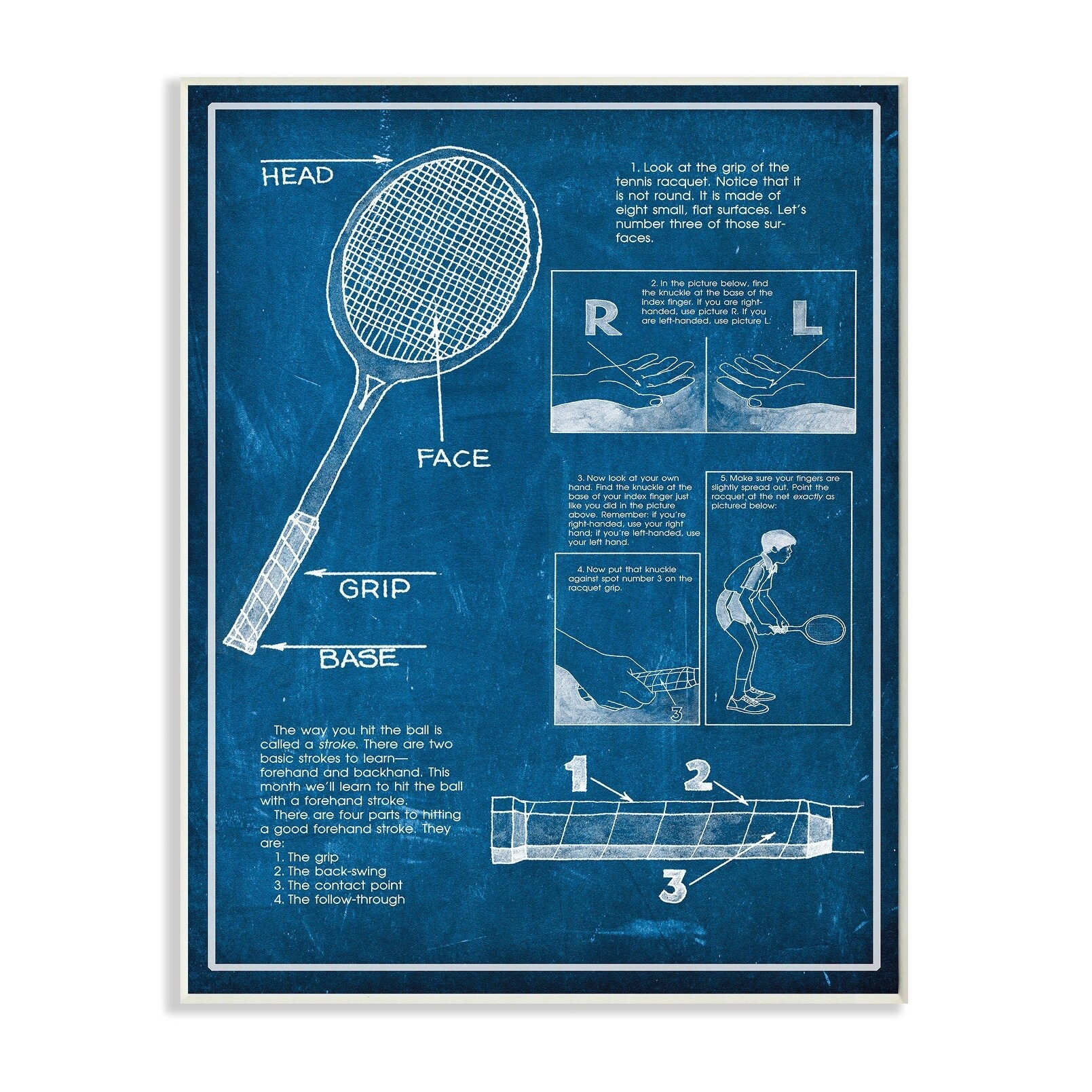 Stupell Tennis Racquet Blueprint Sports Design Wood Wall Art