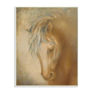 Stupell Horse Portrait Blue Yellow Animal Painting Wood Wall Art