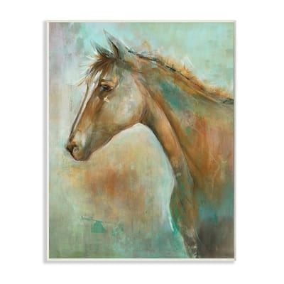 Stupell Horse Portrait Green Brown Animal Painting Wood Wall Art