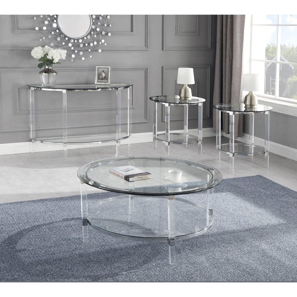 Best Quality Furniture 4-Piece Coffee Table Set Special Glass Top Acrylic Legs - Coffee Table + 2 End Tables + Console Table (Coffee Table + 2 End