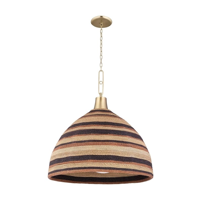 Lido Beach 1-light Aged Brass Pendant, Multi-Colored Woven