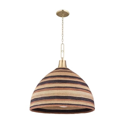 Lido Beach 1-light Aged Brass Pendant, Multi-Colored Woven