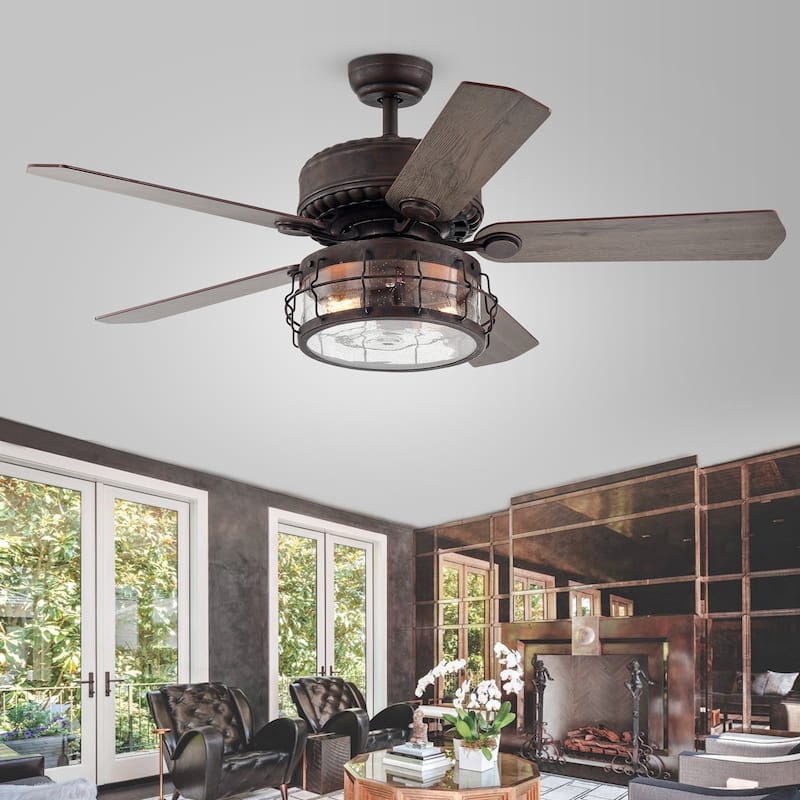 Carbon Loft Kjirsten Rustic Bronze 52-inch 5-blade Lighted Ceiling Fan with Caged Drum Shade (Includes Remote)