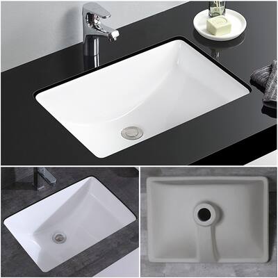CB HOME Rectangle White Ceramic Undermount Bathroom Vanity Sink
