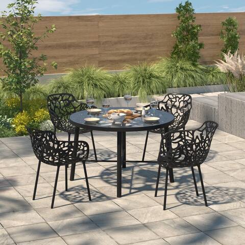 LeisureMod Devon Round Glass Top Aluminum Base Outdoor Dining Table - 47.25 x 47.25