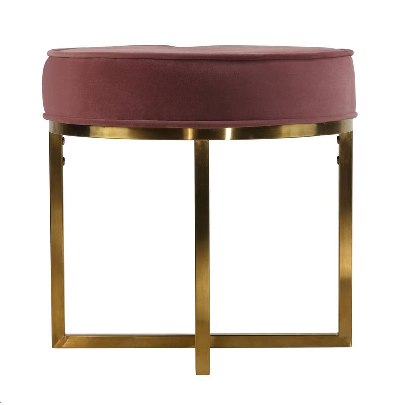 Cortesi Home Rosa Round Ottoman, Blush Pink Velvet with Brushed Gold Stainless Steel
