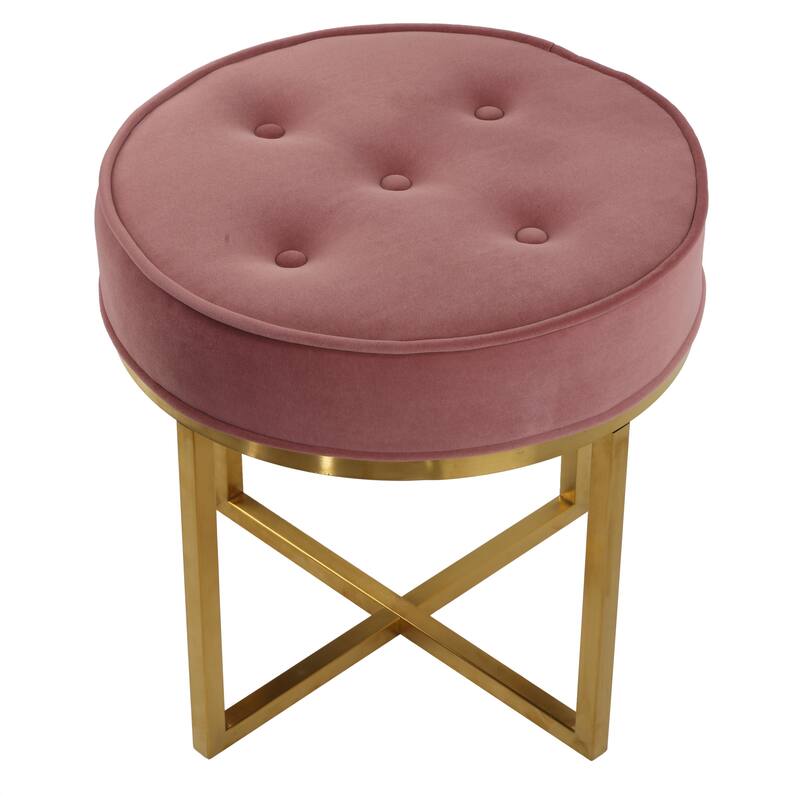 Cortesi Home Rosa Round Ottoman, Blush Pink Velvet with Brushed Gold Stainless Steel