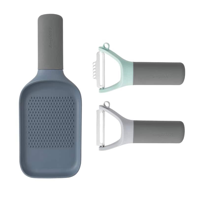 Leo 3pc Tool Set Peeler, Zester and Grater, Gray & Green Bed Bath