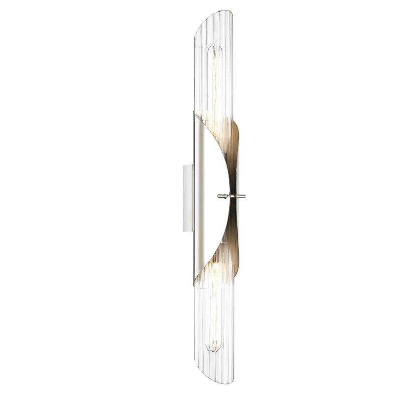 Lefferts 2light Polished Nickel ADA Wall Sconce, Clear Extruded Glass