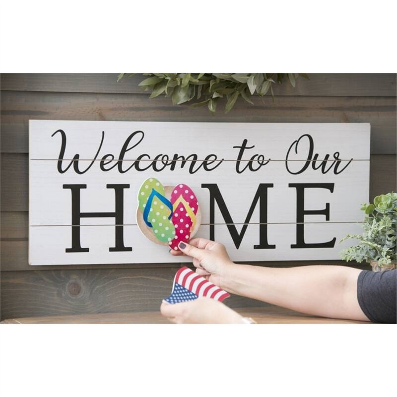 28-inch x 11-inch Wooden Welcome Sign w/ 10 Interchangeable Theme Pieces