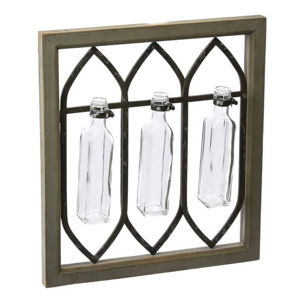 18 Inch X 18 Inch Wooden Wall Panels With Glass Vases Set Of 2 Panels W 6 Vases