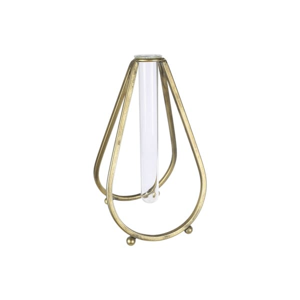 Metal Bud Vase Holder in Bellied Design Stand with Hanging Tube Glass Vase Coated Finish Gold - N/A