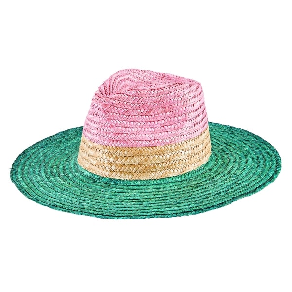 Wsh1225 - Women'S Wheat Straw Tri-Color Fedora - Teal - Womens O/S. Opens flyout.
