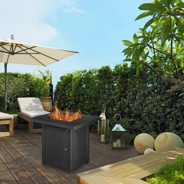 Shop Ainfox Patio Square Gas Fire Pit Table With Volcanic Stone