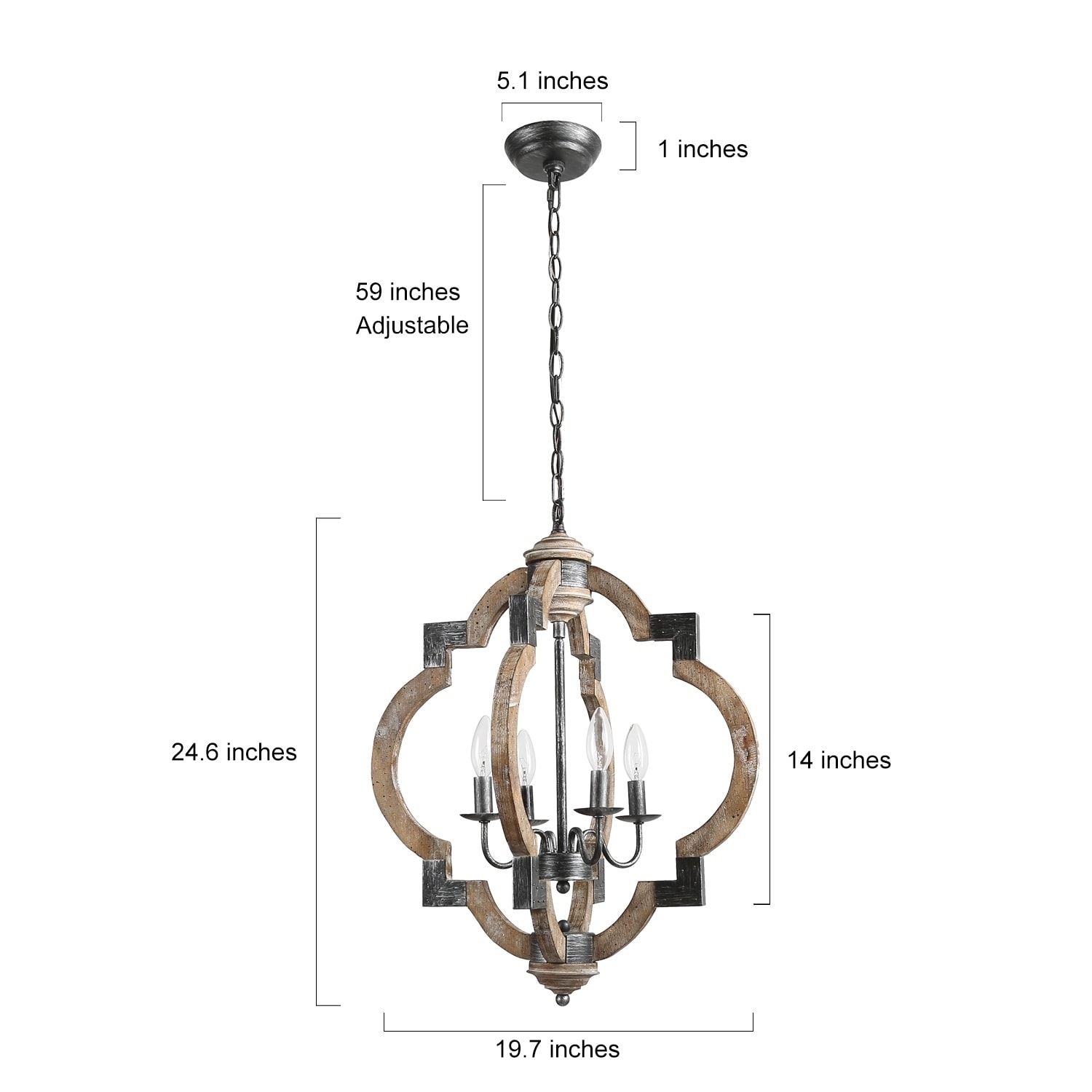 Modern Farmhouse 4 Light Distressed Wood Chandelier Rust Hanging Ceiling Lighting W19 7 X H24 6