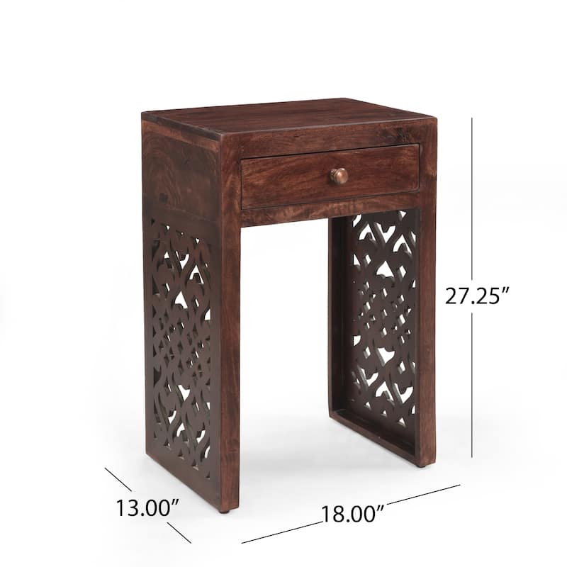 Overton Traditional Handcrafted Mango Wood Bedside Table by Christopher Knight Home - 18.00" W x 13.00" D x 27.25" H