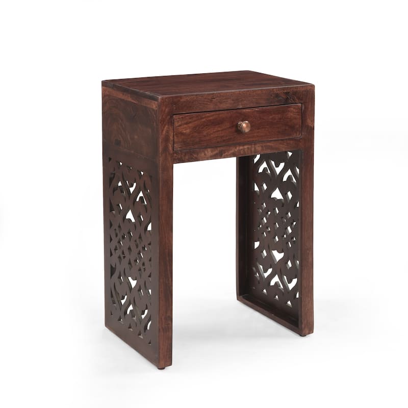 Overton Traditional Handcrafted Mango Wood Bedside Table by Christopher Knight Home - 18.00" W x 13.00" D x 27.25" H