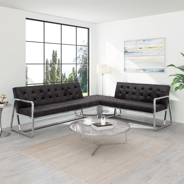 Savoie Modern 5 Seater Velvet Upholstered Sectional with Ottoman by Christopher Knight Home