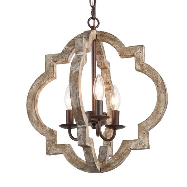 Modern Farmhouse 3 Light Lantern Wood Chandelier For Kitchen Island Dining Room W16 X H17 5 Overstock 30505498