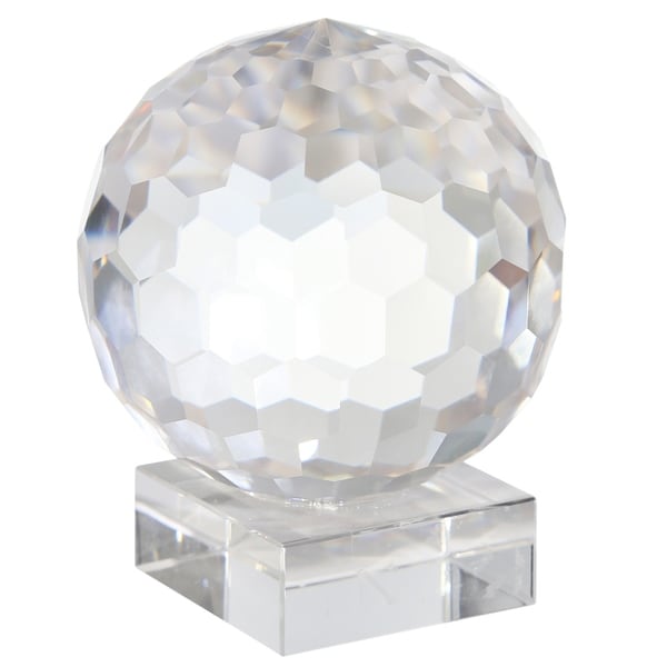 Faceted Crystal Orb with Rectangular Support, Small, Clear