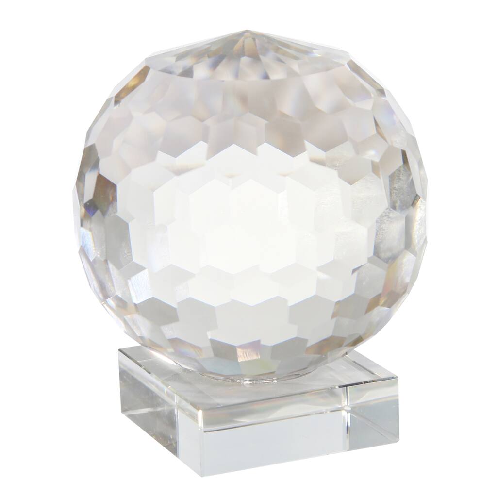 Faceted Crystal Orb with Rectangular Support, Large, Clear