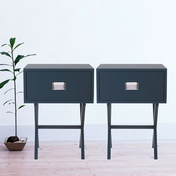 Night Stand Set of 2 for Bedroom ,Black End Table with Bin Drawer