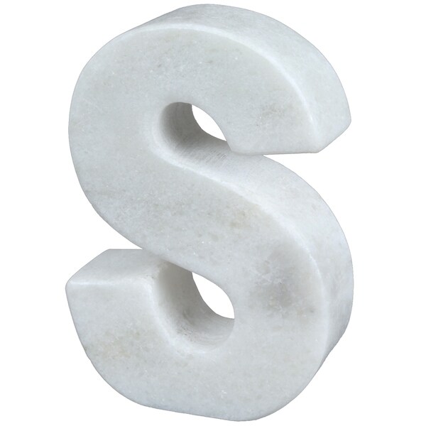 Creative Home Natural Marble Stone Letter S Bookend, Paper Weight, Off-White - N/A