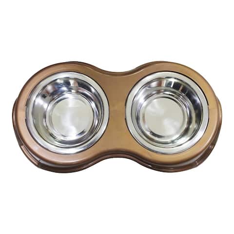 Plastic Framed Double Diner Pet Bowl in Stainless Steel, Small, Gold and Silver-Set of 12