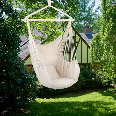 Cotton Canvas Hammock Hanging Rope Chair Patio Deck Bedroom Garden