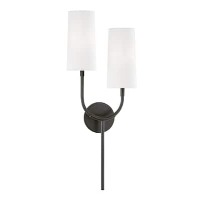 Vesper 2-light Old Bronze Wall Sconce, White Linen