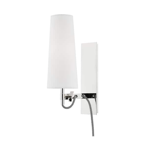 Lanyard 8-inch Polished Nickel Wall Sconce, White Belgian Linen - Bed ...