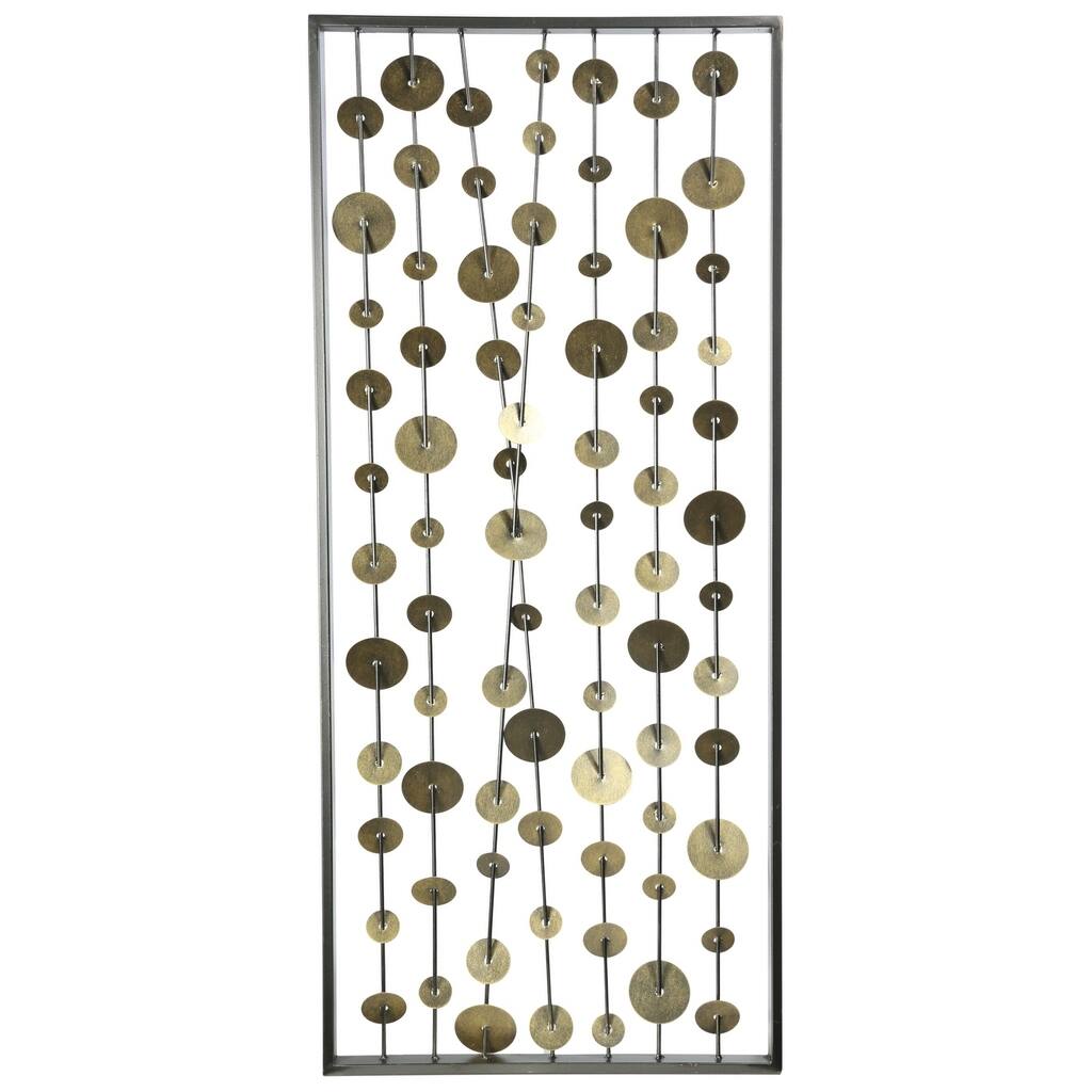 Metal Rectangle Wall Art of Golden Round Portrait Design Coated Finish Metallic Gray