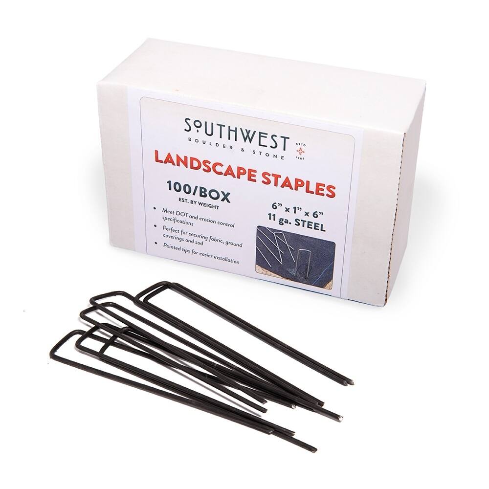 Landscape Staples 100-Pack | 6-Inch, Heavy Duty Steel Garden Stakes for Weed Barrier Fabric | Erosions Control & Irrgation Lines