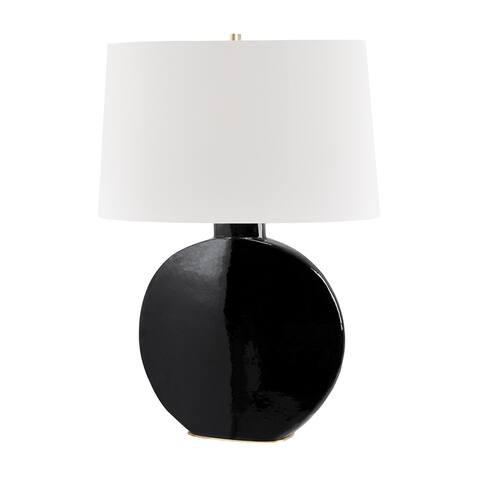 Kimball 1-light Aged Brass and Black Table Lamp, White Belgian Linen