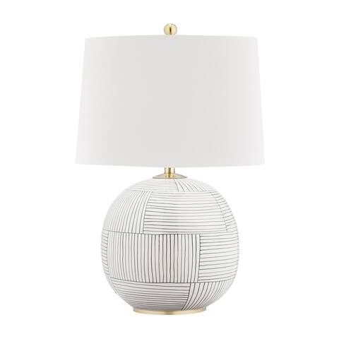Laurel 1-light Aged Brass Stripe Combo Table Lamp, White Linen