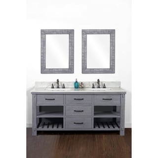 60"Rustic Solid Fir Double Sink Vanity in Blue Grey Driftwood Finish with Marble Top-No Faucet