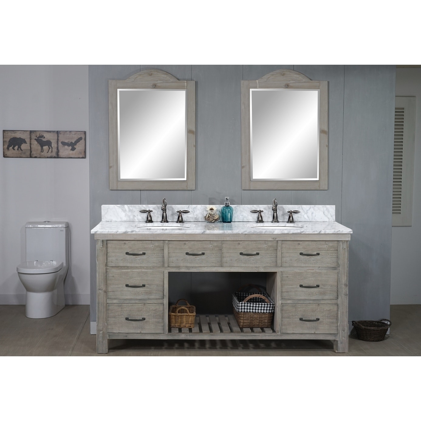 72rustic Solid Fir Double Sink Vanity In Grey Driftwood Finish With Marble Top No Faucet