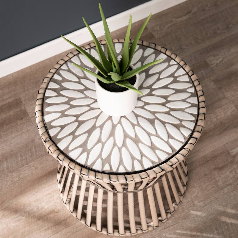 SEI Furniture Millie Weather-Resistant Gray Stone Mosaic Tile Side Table