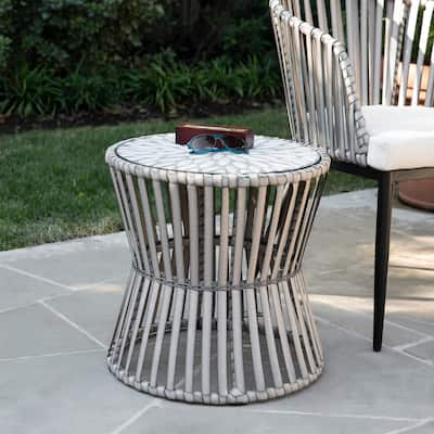 SEI Furniture Millie Weather-Resistant Gray Stone Mosaic Tile Side Table