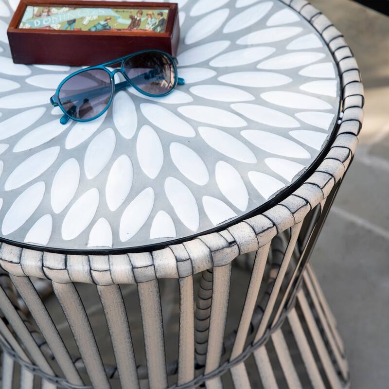 SEI Furniture Millie Weather-Resistant Gray Stone Mosaic Tile Side Table