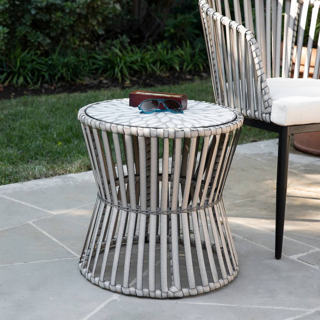 SEI Furniture Millie Weather-Resistant Gray Stone Mosaic Tile Side Table