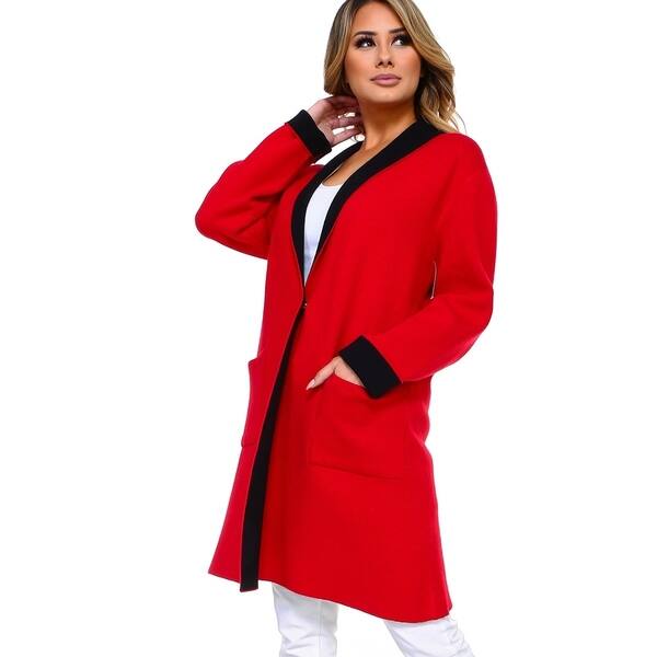 slide 1 of 10, Women's Color Block Heavy Knit Cardigan with Pockets