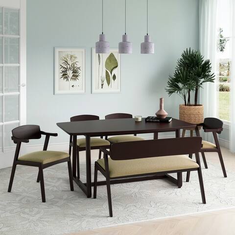 Carson Carrington Comiskey 6-piece Mid Century Modern Espresso Wood Dining Table, Arm Bench and Arm Chairs